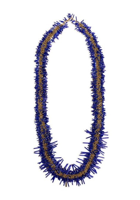 Blue 3D tube-bead brass and resin scarf necklace  Dries Van Noten - women